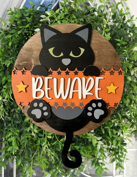 BEWARE Black Cat Door Hanger Kit {unfinished}