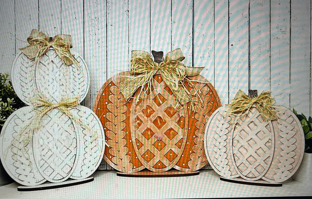 Set of three Sweater Pumpkins Shelf Sitter Kit {unfinished}