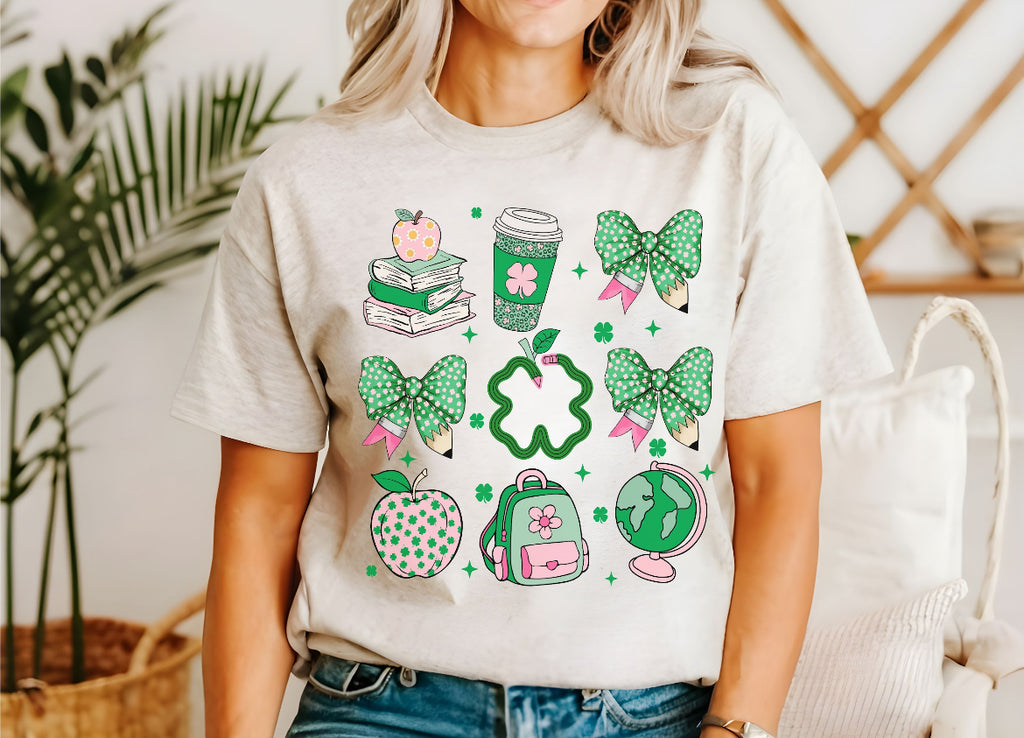 Teacher Coquette Bow St. Patty’s Bella Canvas Tee (pre-order)