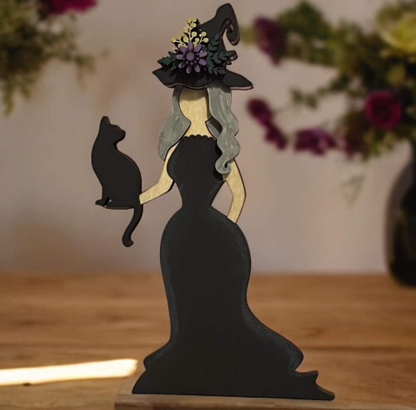 Witch holding black cat Shelf Sitter