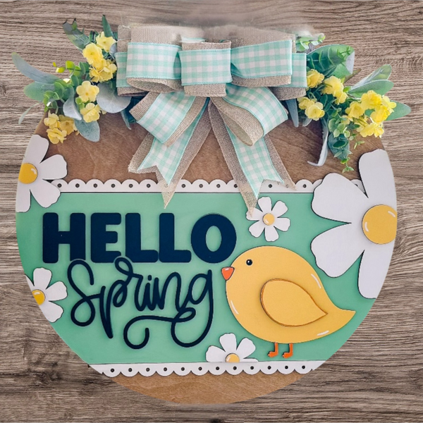 Hello Spring with chick Door Hanger Kit {unfinished}