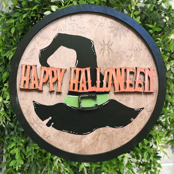 Happy Halloween with witch hat Door Hanger Kit {unfinished}