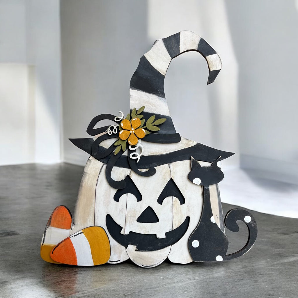 Witch Pumpkin with Black Cat Shelf Sitter Kit {unfinished}