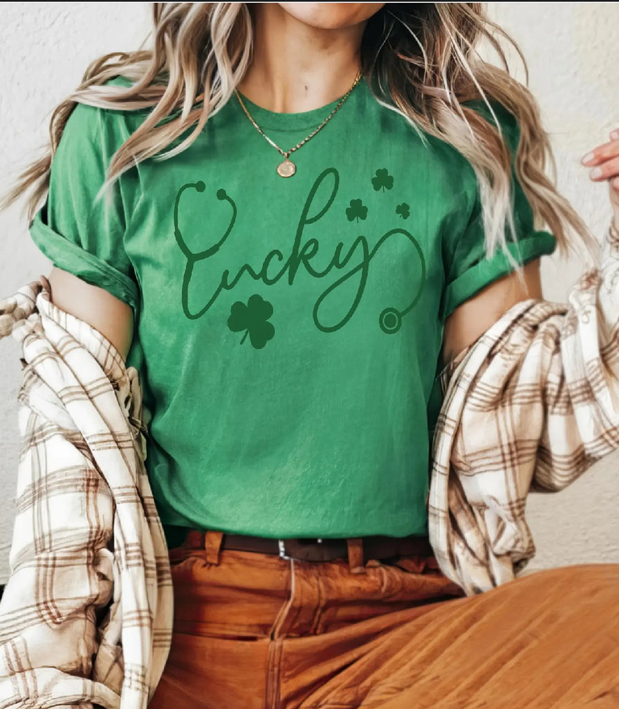 Lucky w/ stethoscope Bella Canvas Tee (pre-order)