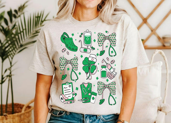 Medical Coquette Bow St. Patty’s Bella Canvas Tee (pre-order)