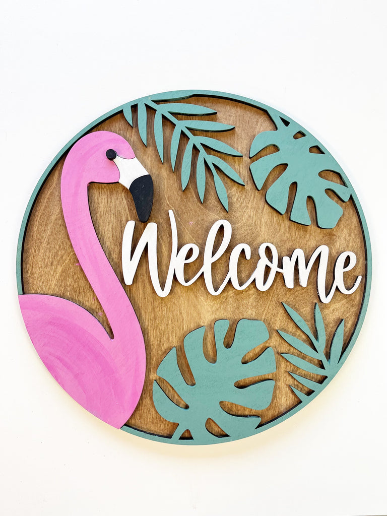 Welcome Flamingo Door Hanger Kit {unfinished}