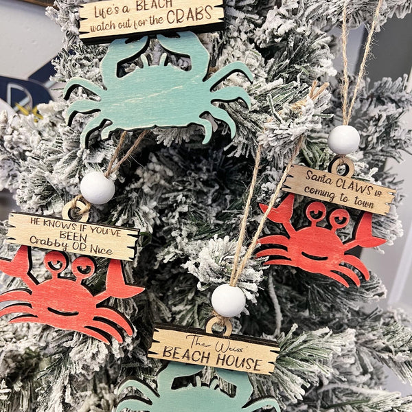 Personalized Beach House Crab Ornament Set Kit {unfinished}