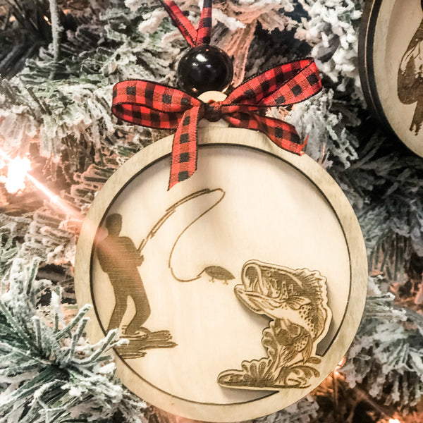 Wooden Hunting or Fishing Christmas Ornament