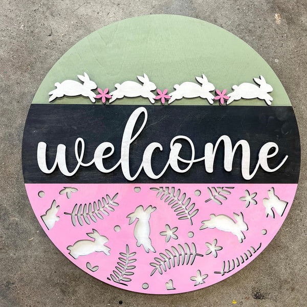 Welcome w/ Hopping Bunnies Door Hanger Kit {unfinished}